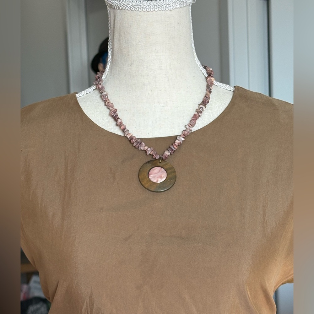 One Of A Kind Handmade Pink White Puka Shell Chip Bead Wood Necklace Made By Me! - Picture 11 of 12